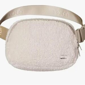 Lole Cream Sherpa Belt Bag with Beige Logo Strap